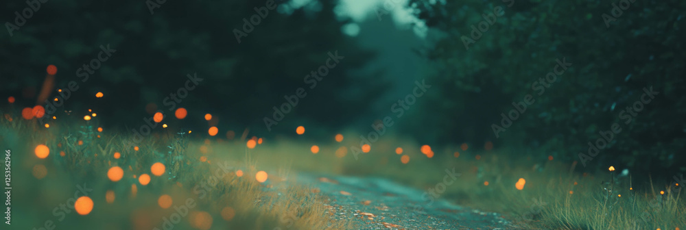 Leinwandbilder blurred winding path through a forest with soft bokeh highlights in a luminous landscape