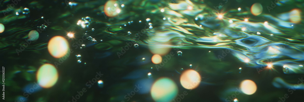 Aufkleber Blurred flowing water texture with smooth bokeh and light reflections for a bright background