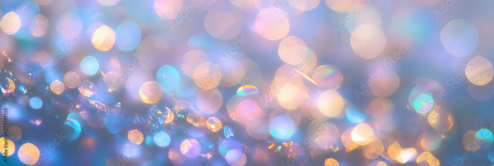 Poster blurred texture of ice crystals with delicate bokeh and light reflections for decorative purposes