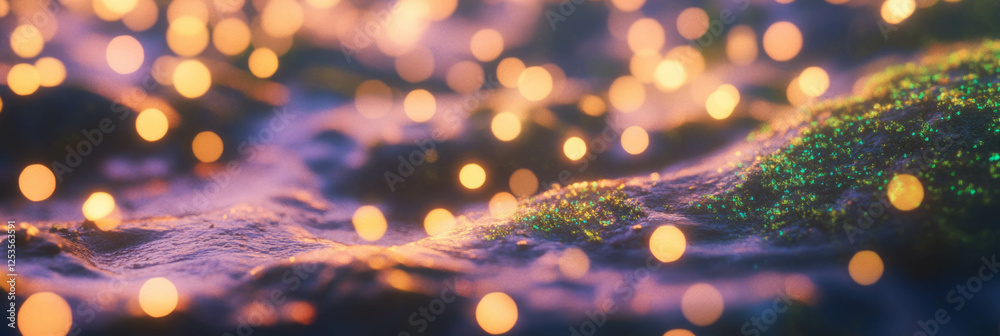 Poster Blurred textures of moss with bokeh circles creating a vibrant bright background