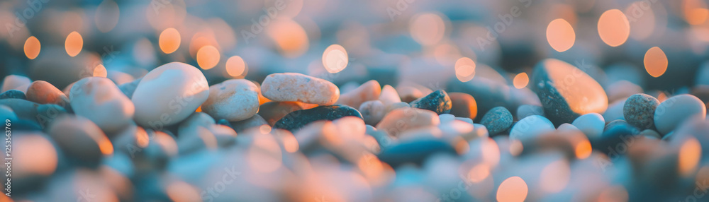 Poster Textured pebbles on a bright beach create a calming background experience