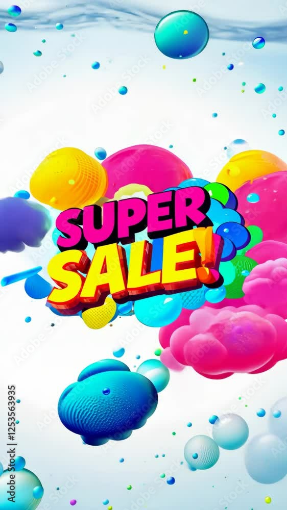 Poster a colorful poster with the words super sale written in large letters. the poster features a cloud of