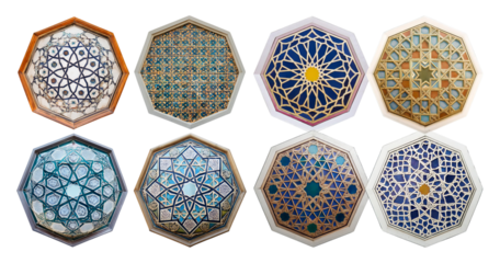 Decorative Ottoman Tiles with Intricate Patterns and Colors, isolated on transparent background