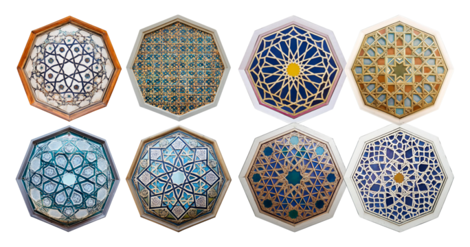 Decorative Ottoman Tiles with Intricate Patterns and Colors, isolated on transparent background