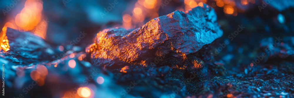 Leinwandbilder blurred texture of tree bark with rough details and shimmering bokeh highlights on moss