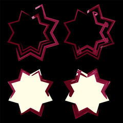 Abstract six-pointed star frames with bold red brushstroke outlines on a contrasting black background. Versatile frames suitable for graphic design, digital art, and social media graphics.