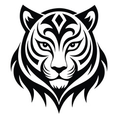 Tribal Tiger Vector Illustration – Stylized Tiger Symbol in Monochrome