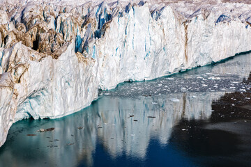 Front view of the terminus of Hisinger Glacier, Dickson fjord, Northeast Greenland National Park....