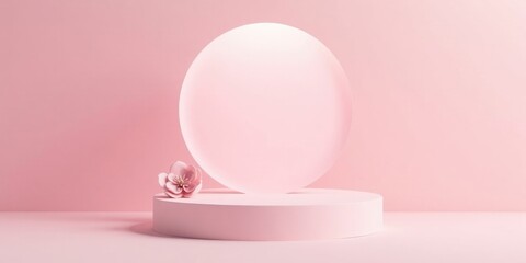 Pastel Pink Product Display with Delicate Floral Accent on Circular Pedestal