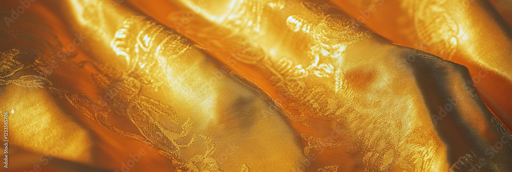 Poster bright gold cotton fabric with damask weave provides an elegant backdrop for design projects