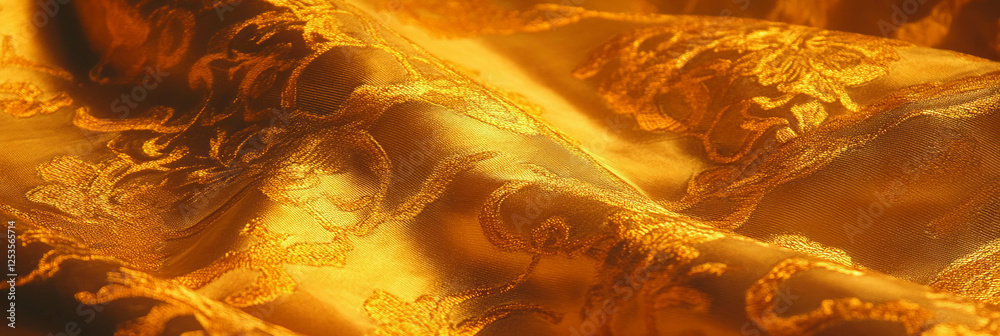 Poster bright gold cotton fabric with damask weave and textured surface for creative projects
