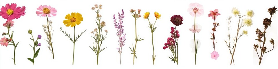 Obraz premium Assorted Dried Wildflowers Isolated on White