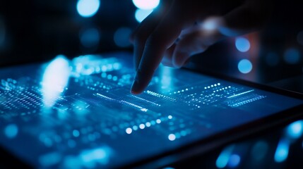 Digital Touch Technology Interface with Finger Engaging Data on Glowing Screen