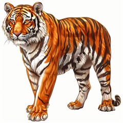 Obraz premium Majestic Bengal Tiger Standing Powerful Wild Cat Orange Stripes Wildlife Illustration