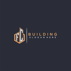 FC initial monogram logo real estate for building with polygon style