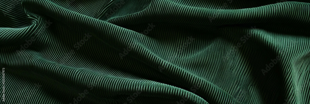 Poster dark forest green cotton fabric with corduroy weave and fine vertical ribs for design projects