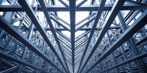 Aesthetic View of Steel Framework Structure in Modern Construction with Symmetrical Lines Reflecting Industry Techniques and Engineering Precision