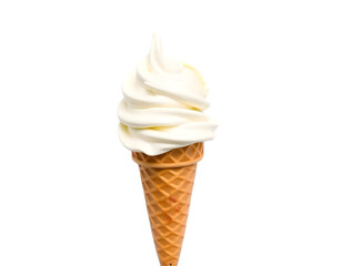 Vanilla ice cream in waffle cone isolated on transparent background