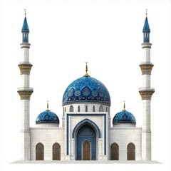 Majestic Mosque with Blue Domes and Tall Minarets