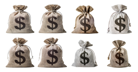Collection of Money Bags with Dollar Signs on a White Background, isolated on transparent background