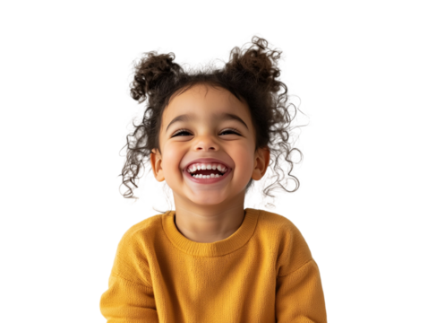 Portrait of happy little kid laughing,PNG,clipart,transparent background,copy space,web banner.
