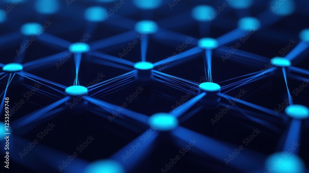 Poster a close-up view of a blue, interconnected network, showcasing nodes and lines in a geometric pattern