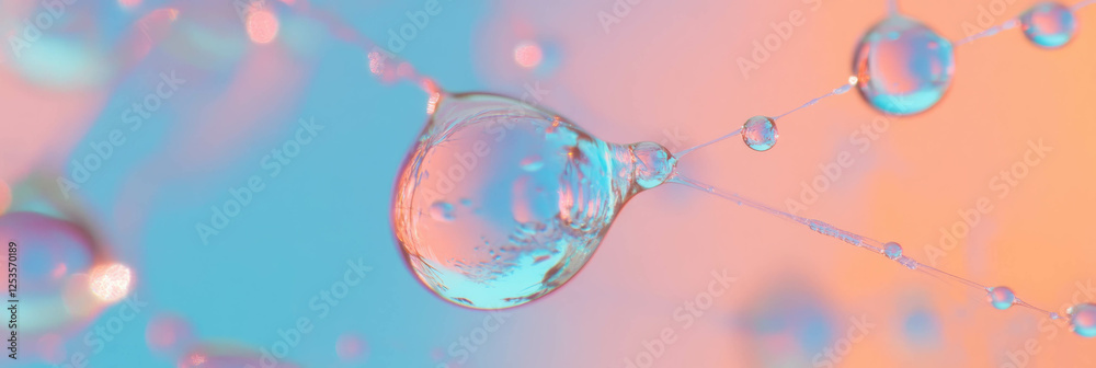 Poster complex network of droplets connected by fine threads against a vibrant background