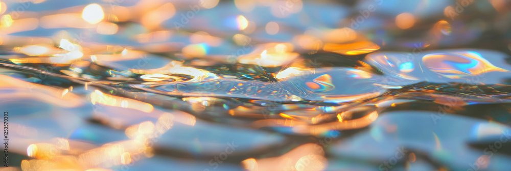 Poster droplets form a captivating mosaic with bright reflections and varied sizes