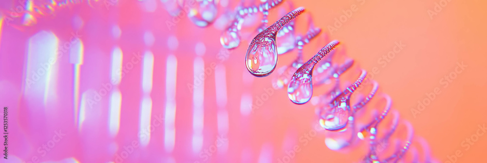 Poster droplets create an intriguing spiral pattern against a vibrant background