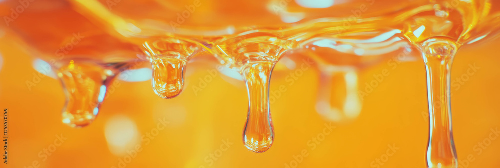 Poster Dynamic merging droplets creating fluid patterns against a bright background