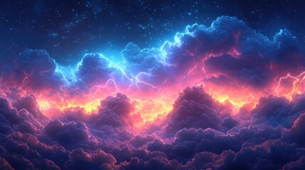 Fototapeta premium A vibrant, surreal depiction of clouds illuminated by colorful light and energy.