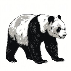 Naklejka premium Majestic Giant Panda Bear Walking Black and White Illustration Wildlife Art