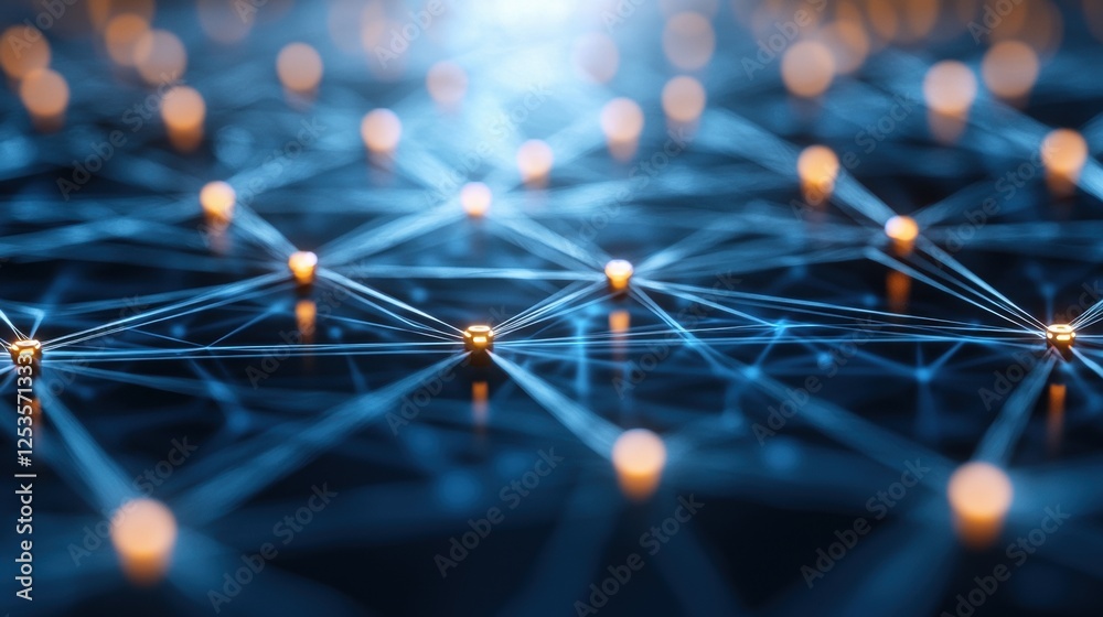 Poster a visually captivating representation of interconnected networks, featuring glowing nodes and intric