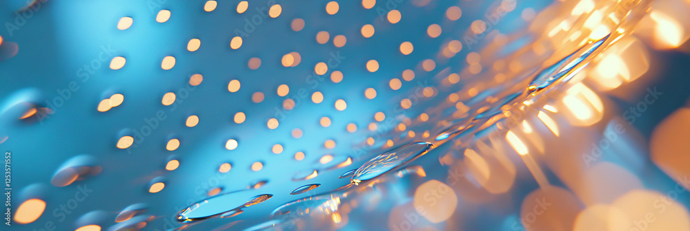 Poster Captured droplets on metallic surface create captivating abstract patterns and reflections