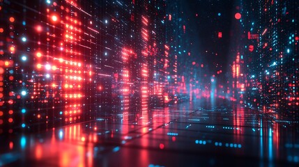 Fototapeta premium Futuristic Digital Cityscape with Neon Lights