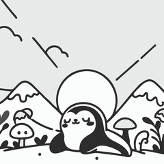 cartoon illustration of a cartoon pinguin coloring