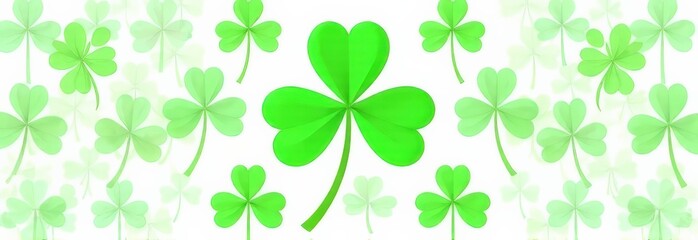 Fototapeta premium Banner with clover shamrock on white background, pattern