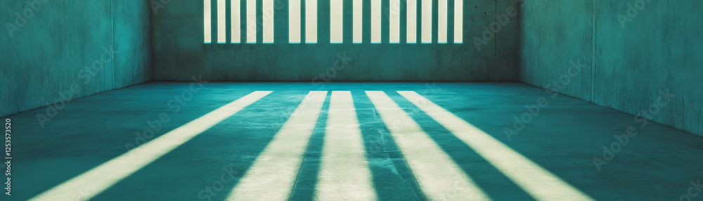 Leinwandbilder bright empty room with smooth concrete surfaces and long narrow light source creating shadows