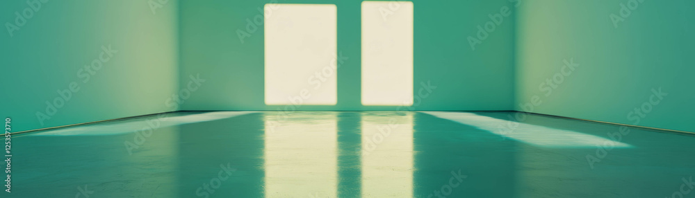 Poster Empty room with smooth white walls and a soft glow creating a bright background