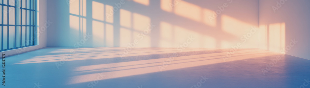 Poster bright and spacious empty room with soft glow and smooth white surfaces
