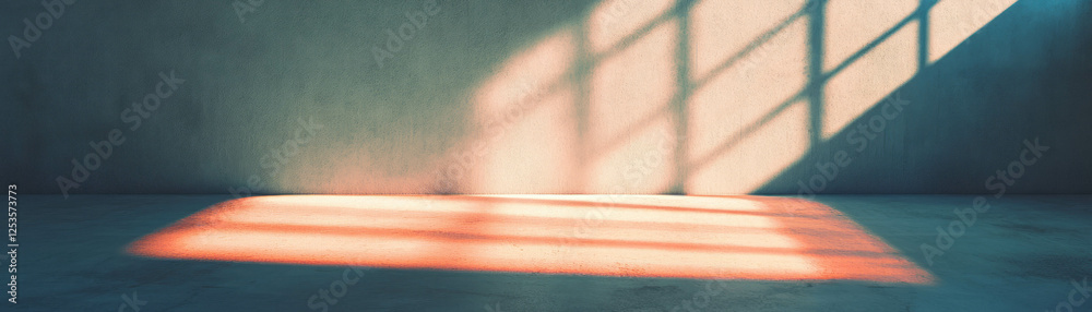 Poster empty room with spotlight casting shadows on textured walls and floor