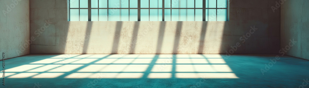 Aufkleber Empty room with textured concrete walls and dramatic shadows creating a unique atmosphere