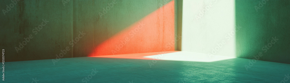 Poster soft light illuminating an empty room with textured surfaces and bright background