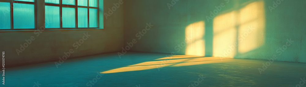 Poster Empty room illuminated by soft light creating an inviting atmosphere with textured surfaces