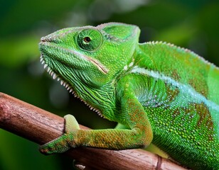 Fototapeta premium green veiled garden chameleon portrait