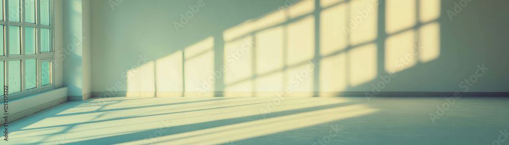 Poster bright and airy empty room with soft ambient light and white plaster walls