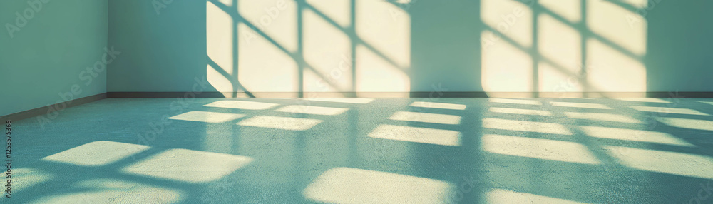Poster Empty room with soft ambient light and white plaster walls creating a bright background