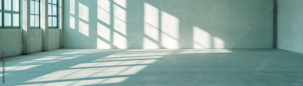 Poster Bright empty room with soft ambient light and white walls for creative use