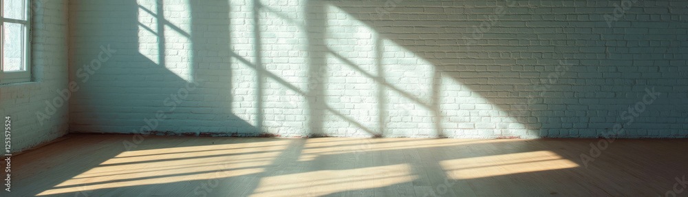 Poster empty room with soft side lighting and white brick walls creates a bright and inviting space