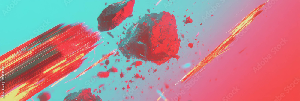 Poster Exploding shapes and fragmented lines create vibrant energy in dynamic abstract design